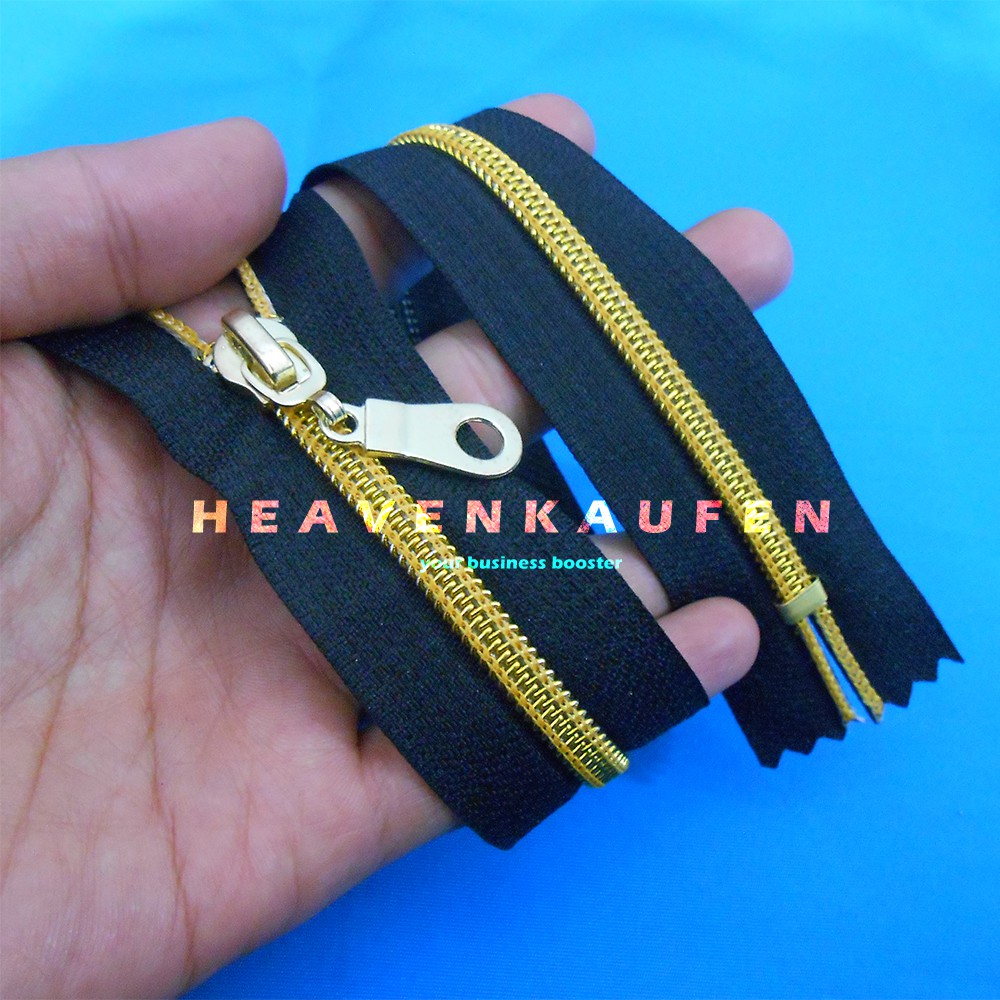 Resleting Zipper 30 cm Coil Hitam - Gold Close End Kode CG