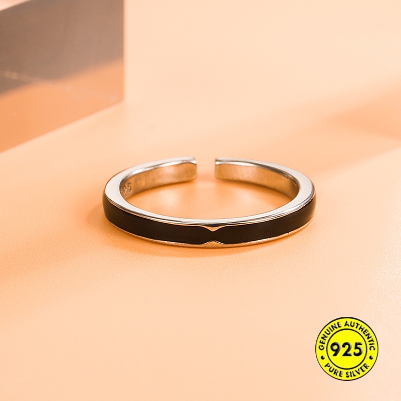 Cincin S925 Silver Model Terbuka Warna Hitam Untuk Unisex