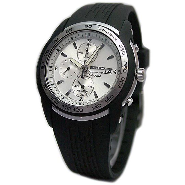 Seiko Quartz SNAB99P1 Chronograph Alarm Black Rubber | Jam Pria SNAB99