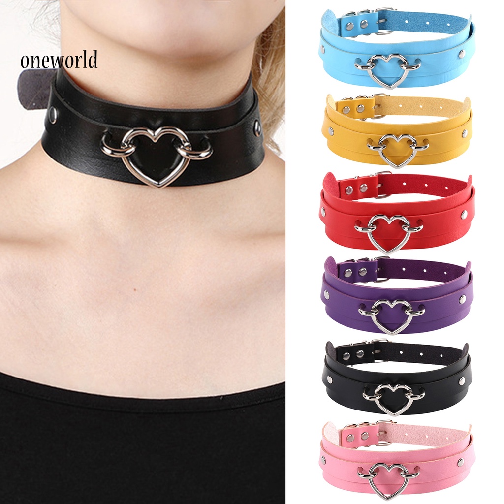 |Onwo Dress Mini Lengan Pendek Untuk Wanita| Kalung Choker Adjustable Bahan Kulit Imitasi Aksen Hati Gaya Gothic Untuk Wanita