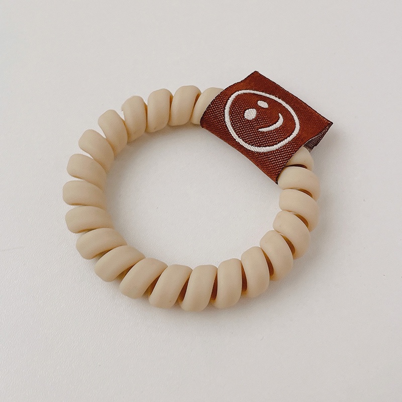 Ikat Rambut Model Kabel Telepon Motif Smiley Face Warna Kopi Gaya Korea Untuk Wanita