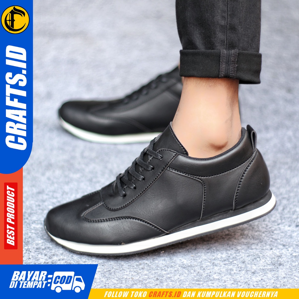 Sepatu Casual Pria Sepatu Sneakers Pria  Kulit Pu Sepatu Kerja Kuliah Kondangan Sepatu Hitam Pria CRAFTS MARKEZ