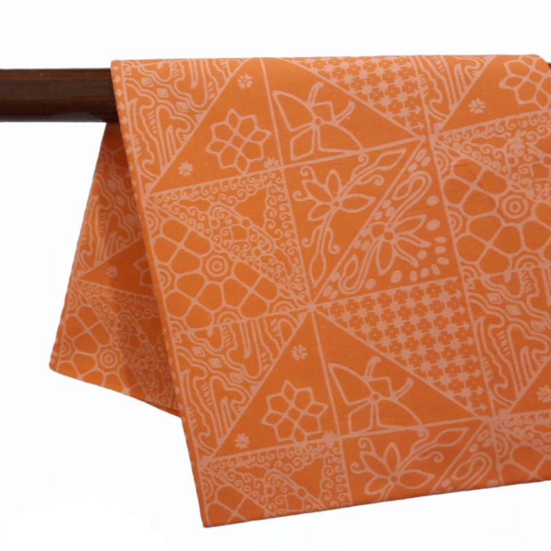 kain batik cap katun laseman orange,orange muda motif tambal