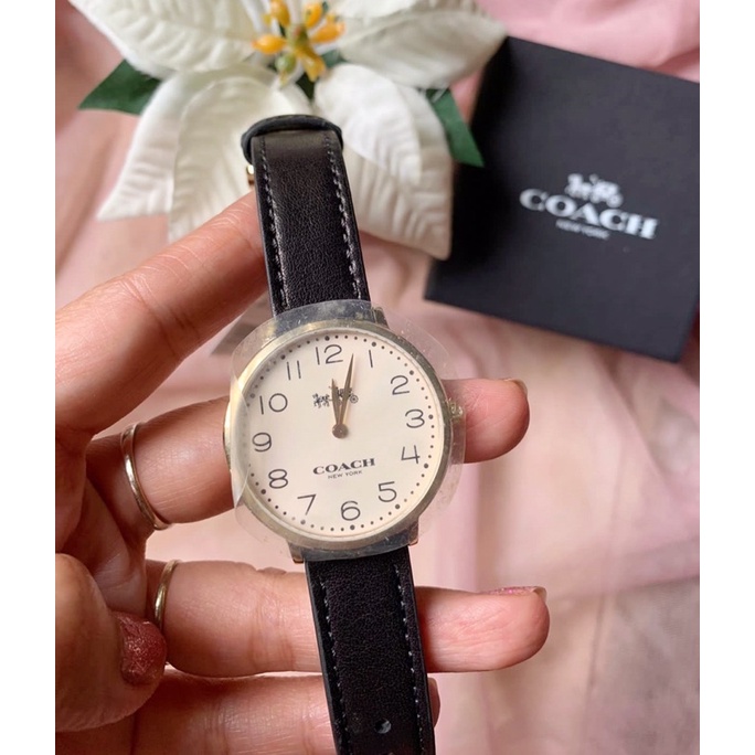 Jam wanita coach original slim easton leather gold black kulit hitam