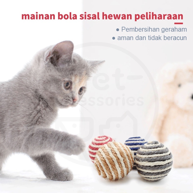 mainan hewan peliharaan kucing bola rajutan, bola untuk cakar kucing pelengkapan kucing peliharaan