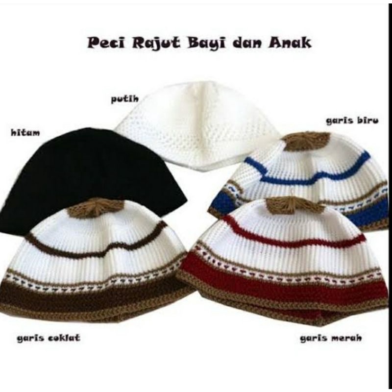 PECI KOPIAH RAJUT ANAK BAYI LAKI LAKI PECI RAJUT PECI ANAK MOTIF RAJUT ELASTIS / KOPEAH ANAK BAYI / PECI KUPLUK KOPYAH ANAK BAYI OLEH OLEH HAJI