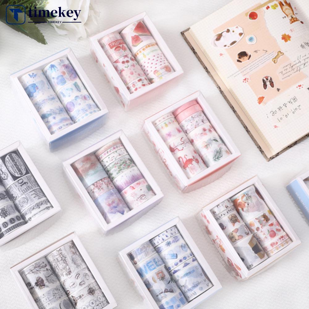 Timekey 10Pcs / Lot Stiker Kertas / Selotip Washi Untuk Dekorasi Scrapbook / Diary / Jurnal DIY A7K6