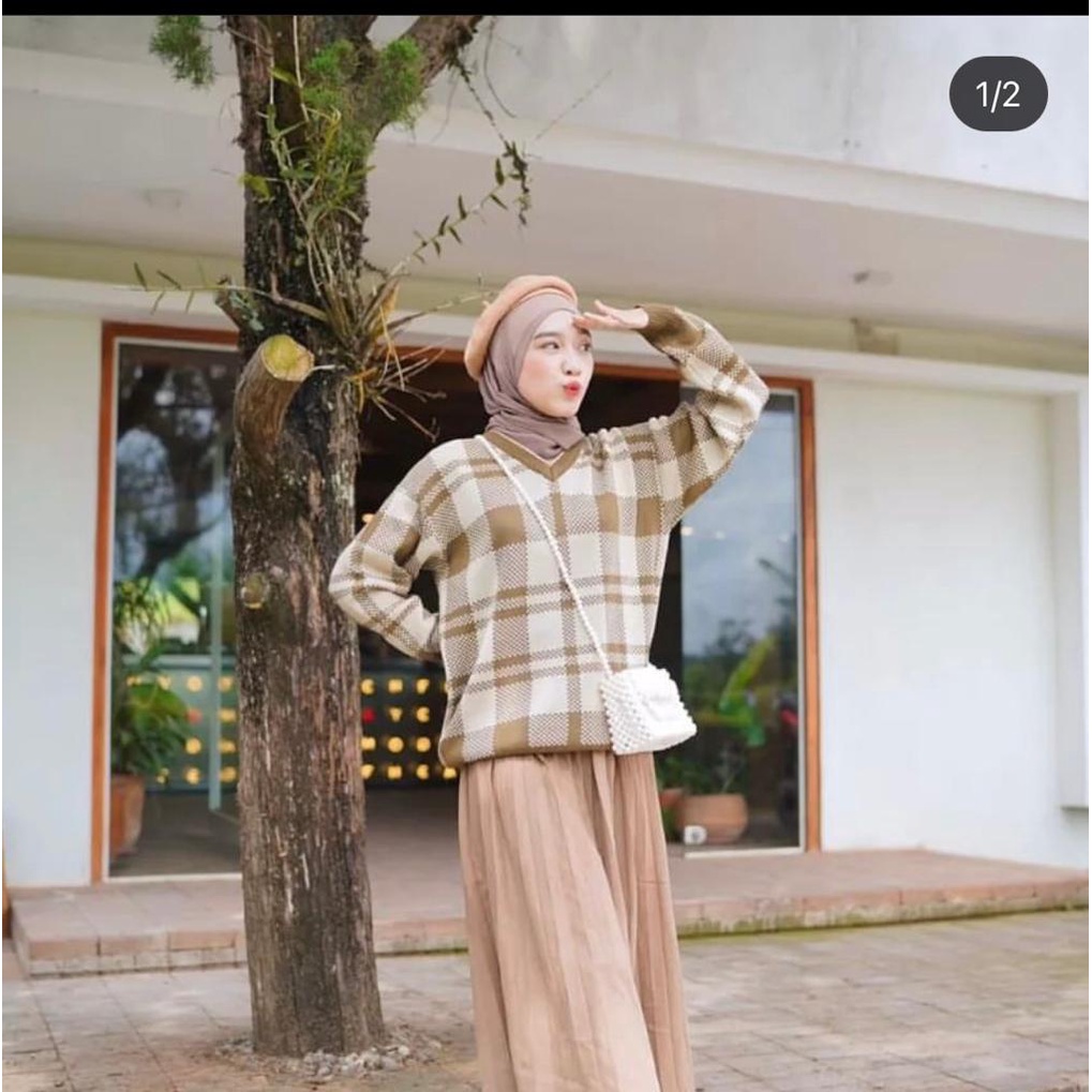 ANGELYA V-NECK - RAJUT TEBAL PREMIUM COMPUTER - KOREAN STYLE - BISA COD