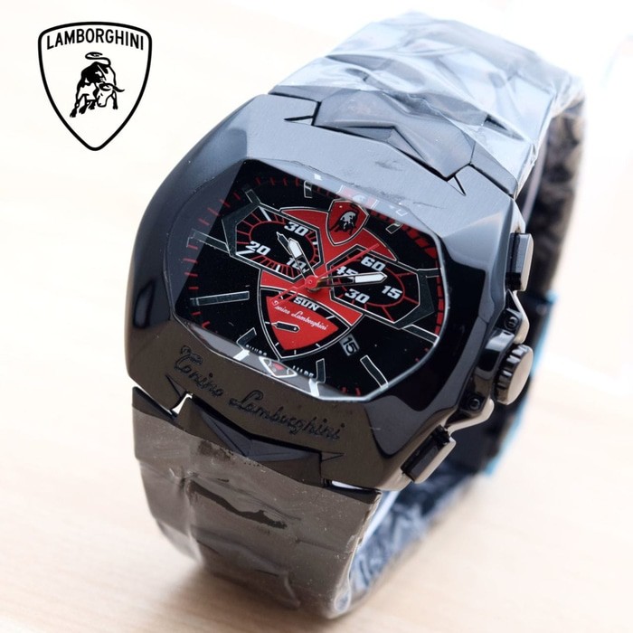 Jam Tangan Pria / Cowok Lamborghini SK8600 Rantai Black Red