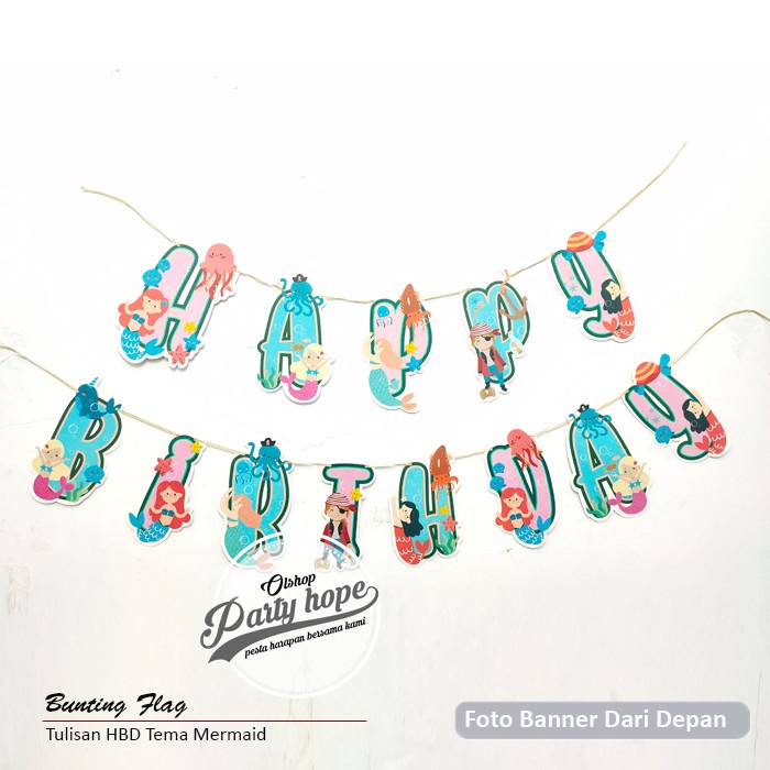 Banner shape mermaid / Bunting Flag mermaid / hiasan ultah hbd mermaid