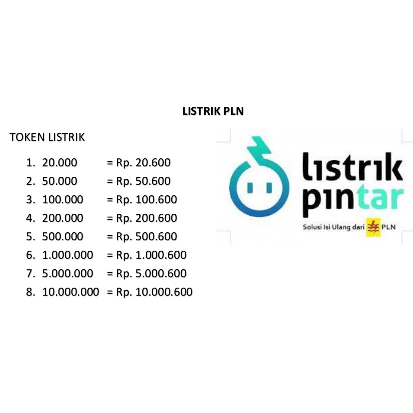 TOKEN LISTRIK Rp. 200.000 - Rp. 1.000.000