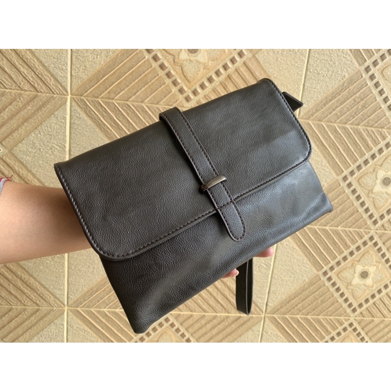 Clutch Kulit asli import Pria Wanita Tali pendek dan Tali panjang