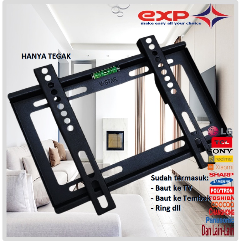 GARANSI COCOK!! Bracket TV 14&quot; s/d 43&quot; Universal 43 42 40 32 24 21 17 14 inchi Bisa nunduk &amp; Tegak Waterpass FULL BESI bracket braket breket briket breaket brecket bricket