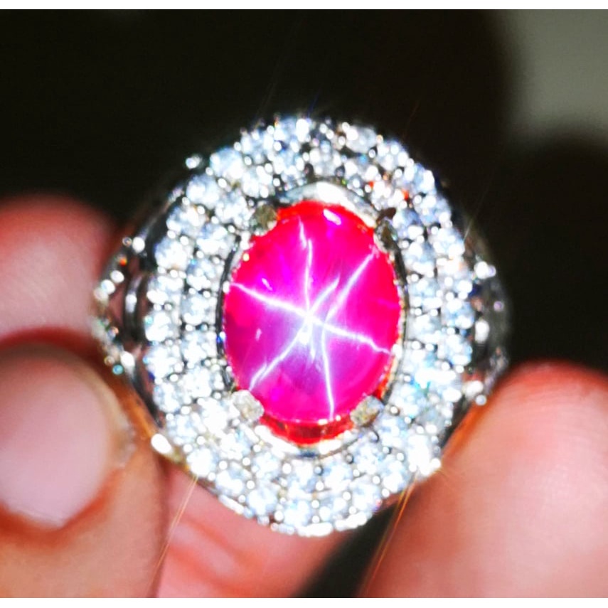 Natural Red Ruby Star Burma Tajam Playing Star Tajam Combinasi Ring Perak Micro Setting + Memo Sgr L