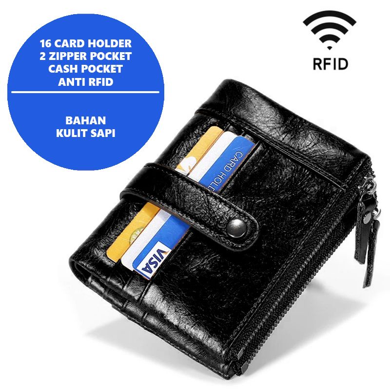 Dompet Pria Kulit Sapi  ( Bifold Anti RFID Wallet ) Hitam