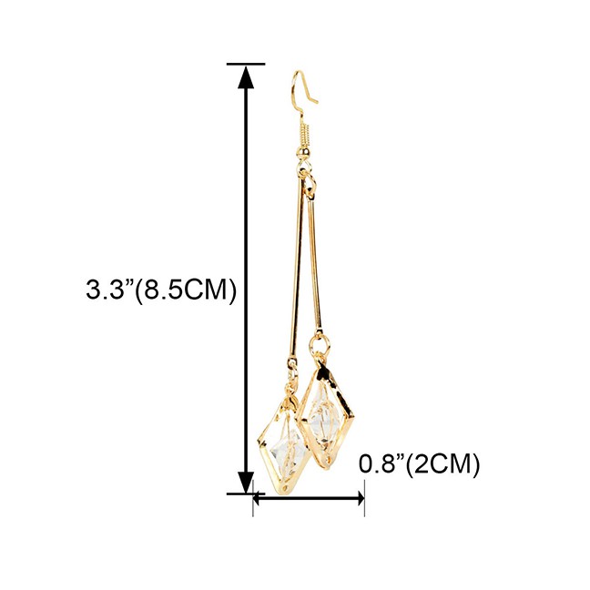 LRC Anting Gantung Fashion Golden Alloy Diamond Long Geometric Earrings K44455