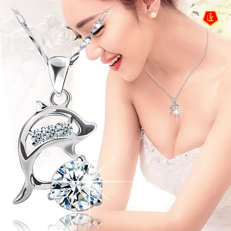 [Ready Stock]Silver Crystal Silver Necklace Women's Dolphin Pendant Valentine's Day Gift
