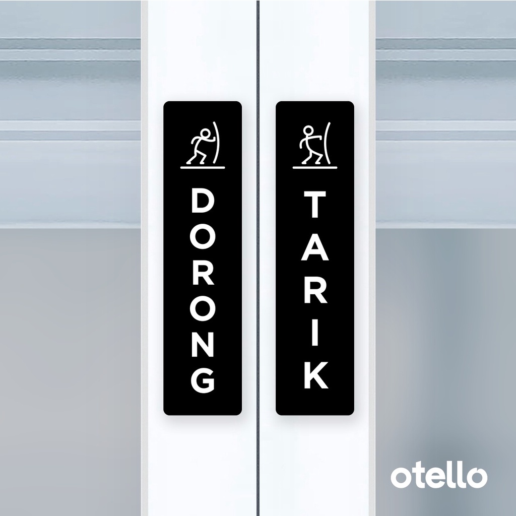 Otello Label Sticker Dorong Tarik Line Man Icon Unik Sign Acrylic Modern Minimalist Signage Board Label Akrilik Kayu Pintu Tempel Stiker Pintu Kafe Restoran Kantor Gedung