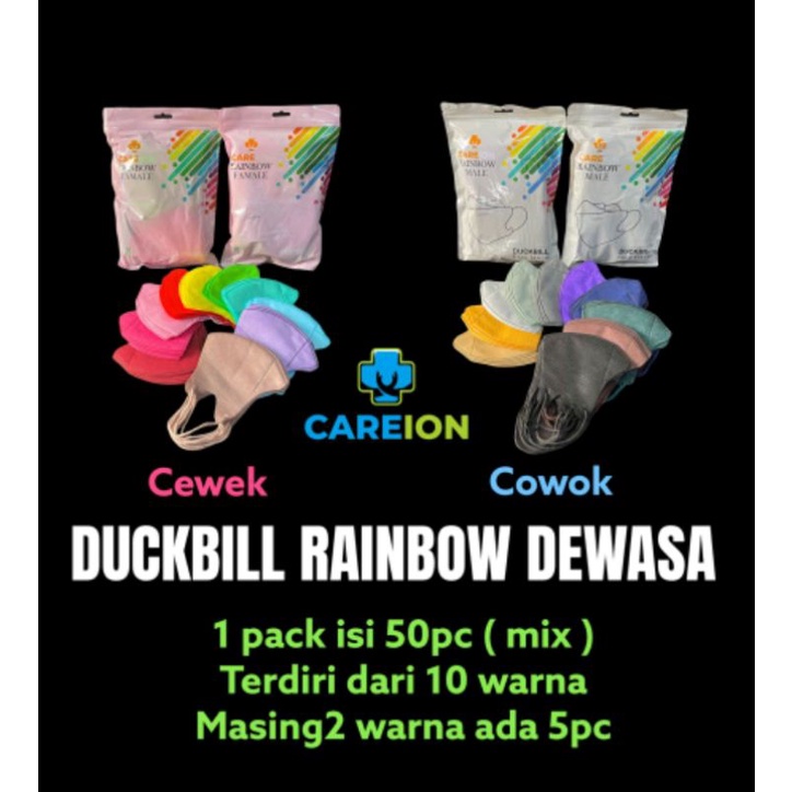 Masker duckbill rainbow careion mix 10 warna isi 50pcs