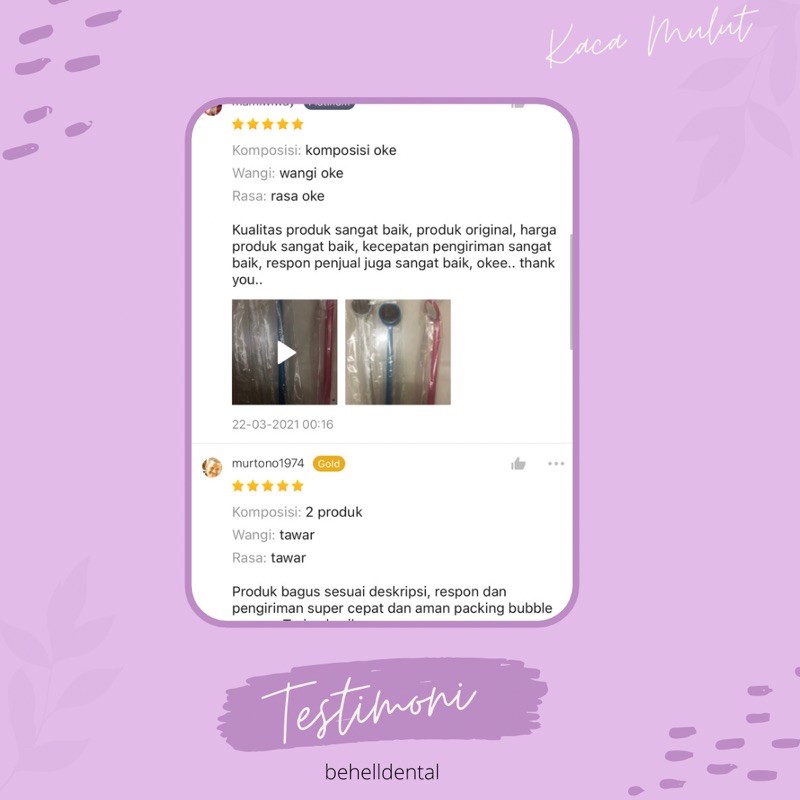 BEHELLDENTAL ORIGINAL KACA MULUT CERMIN GIGI PLASTIK - Dental Mirror Alat Dokter Behel Dental Mouth Disposable - Alat Untuk Lihat Karang Plak Gigi Berlubang