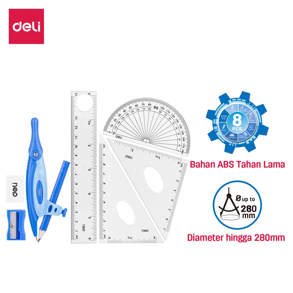 

Deli Jangka-Drafting Set 8pcs Penggaris 15cm EG30204