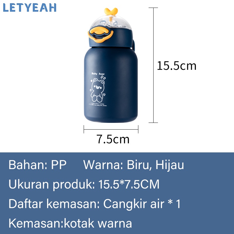 letyeah Botol air minum anak sedotan 350ml portable/Botol termos anak stainless 304