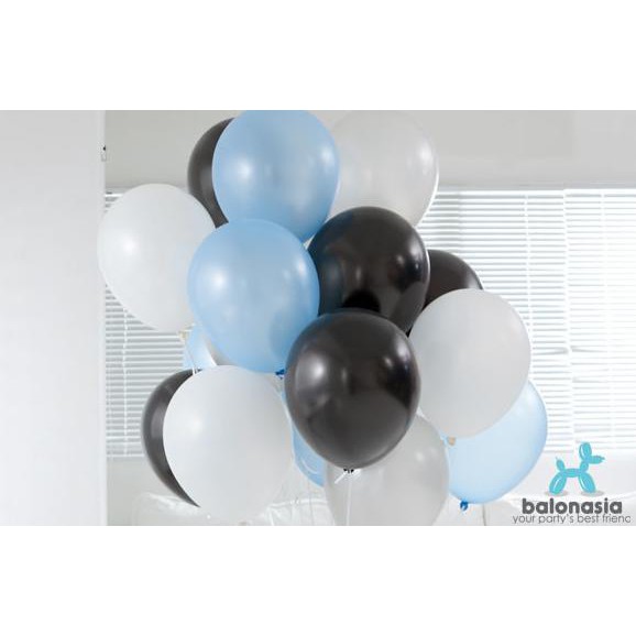 Balon Metalik Mix 60 pcs ( Hitam, Biru Muda, Putih )