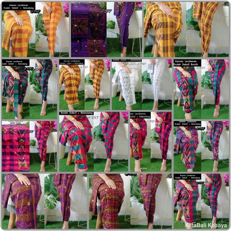 Kamen Lembaran Endek Dobol Bordir Tretes + Selendang