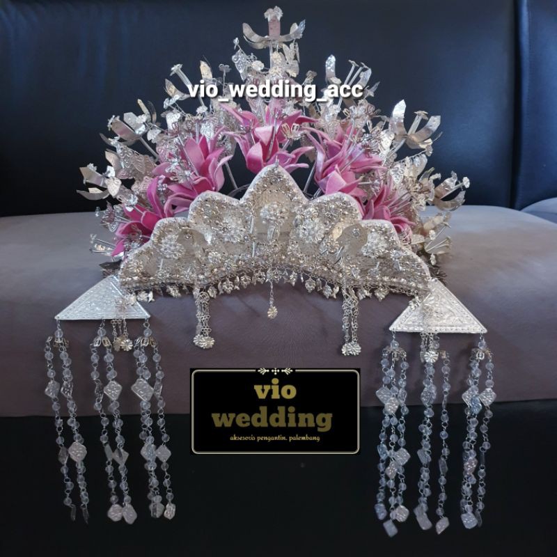 set mahkota pengantin palembang spesial pink silver