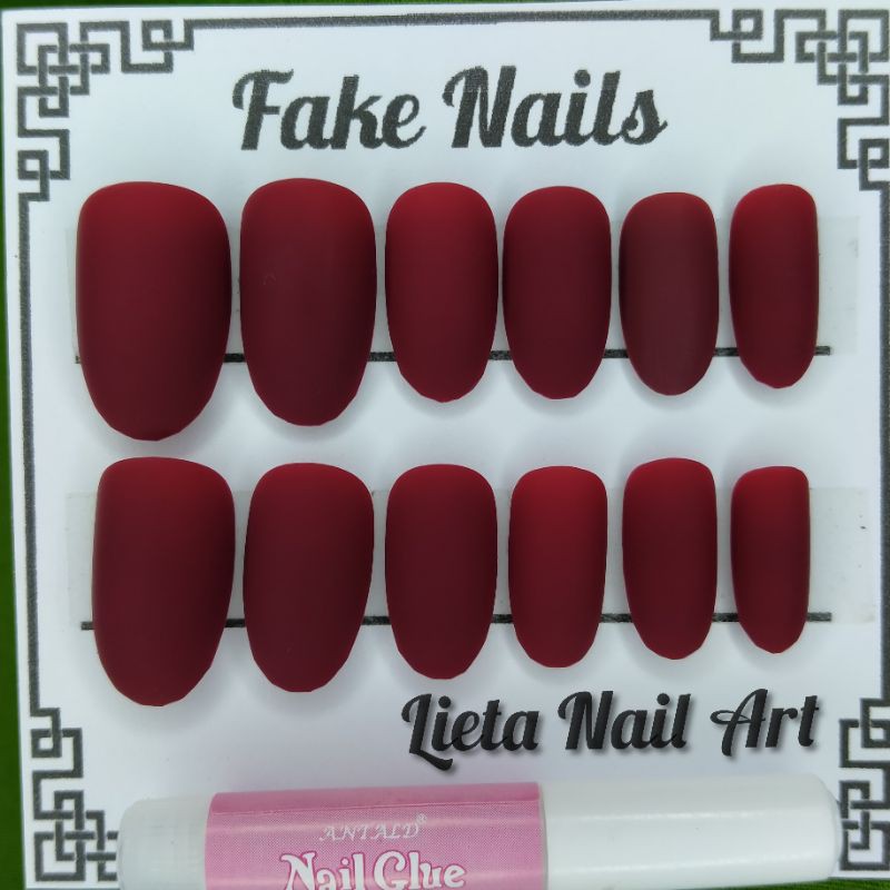 Kuku palsu Matte Polos Maroon + lem