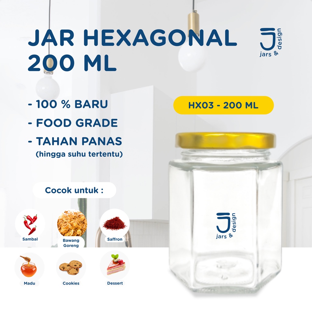 HX03 - Jar Kaca Hexagonal 200ml / Toples Kaca Hexagonal 200ml