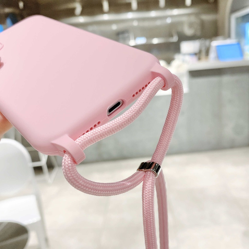 Crossbody Lanyard Liquid Silicone Case iphone 7+ 8 Plus XR Xs Max 11 Pro Max Precise Lens hole Soft iphone case