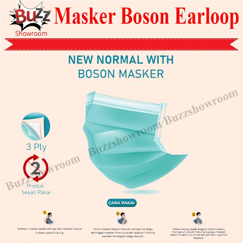 Masker BOSON Hijab Headloop 3 Ply Isi 40 Pcs Disposable Daily Mask