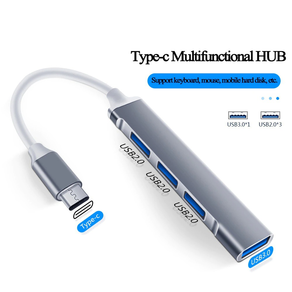 OTG Type C Hub 4 Port USB 3.0 Aluminium Slim Adapter Converter Type C Male to Female 3.0 Docking Station untuk Macbook Air