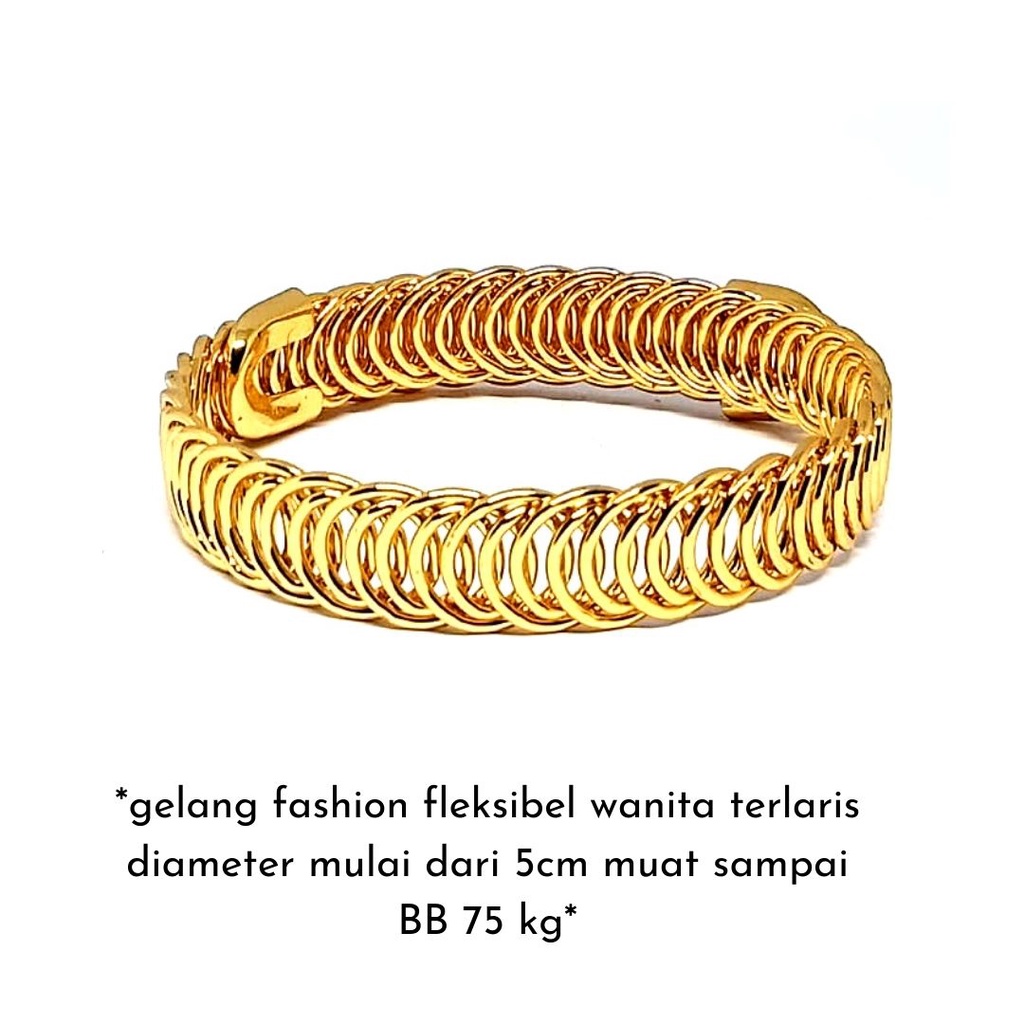 GELANG CUFF WANITA TERLARIS,UKURAN FLEKSIBEL DIMULAI DARI ANAK 8 TAHUN SAMPAI BERAT BADAN 75 KG,WARNA EMAS DAN TAHAN LAMA