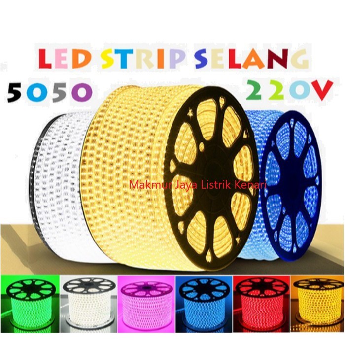 LAMPU LED STRIP 5050 1 Meter AC 220V OUTDOOR SEMUA WARNA - Meteran Putih Kuning Biru Merah Hijau