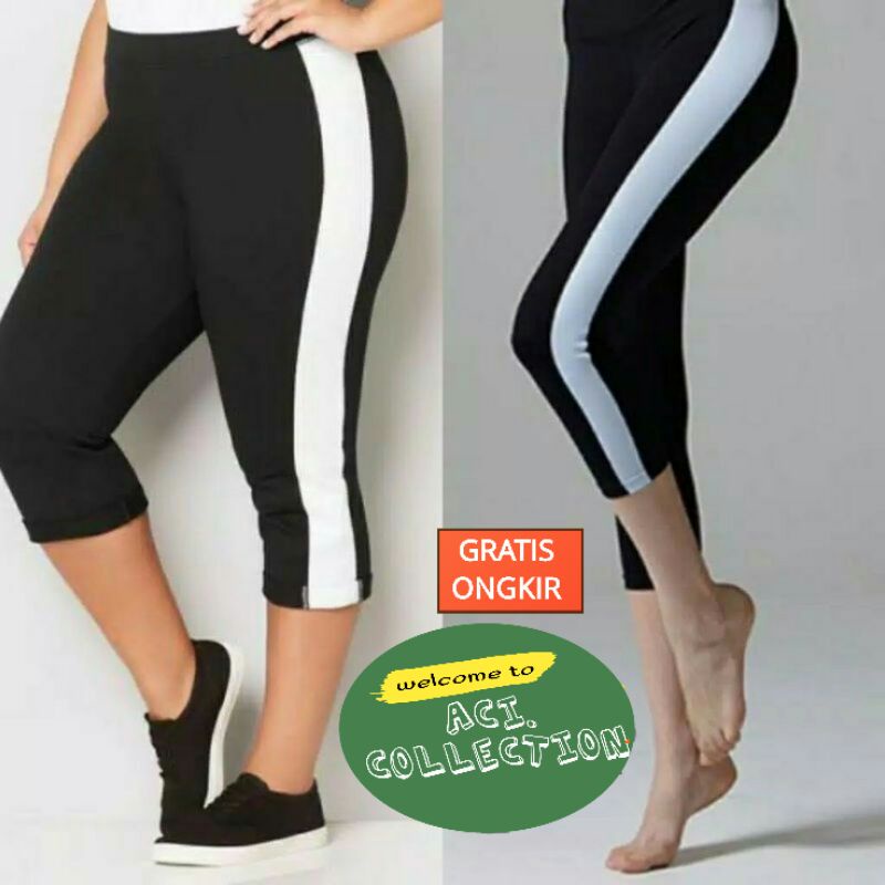 legging list 3/4 stripe putih Pendek Standar &amp; Jumbo / Celana List Putih PREMIUM