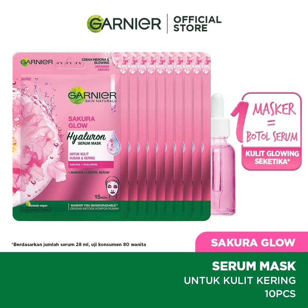 GARNIER Hyaluron Hydrating Skin Barrier Serum Masker Wajah Sakura Glow 10 Pcs Lebih Hemat skincare