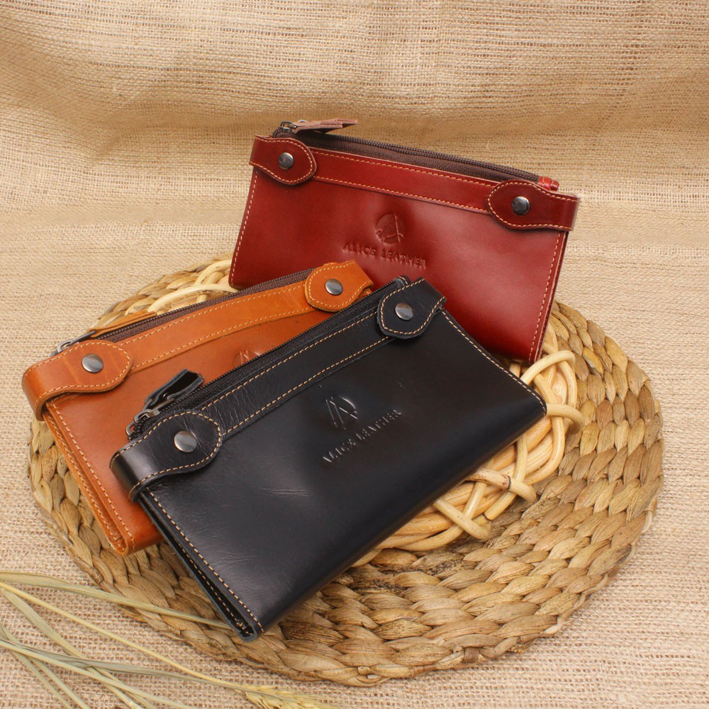 ALICE LEATHER AD01K -  Dompet Wanita Kulit Sapi Asli / FELORA WALLET dengan Resleting Kulit - AD01 K