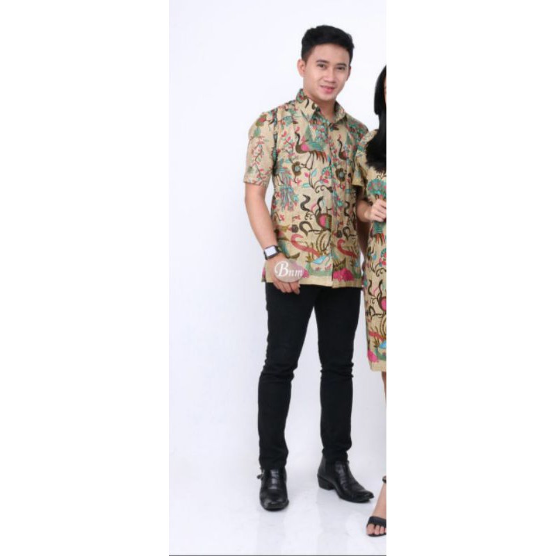 PROMO BATIK COUPLE KELUARGA SARIMBIT sania ruffle batik ori ndoro jowi motif Merak Tosca-KEMEJA PENDEK