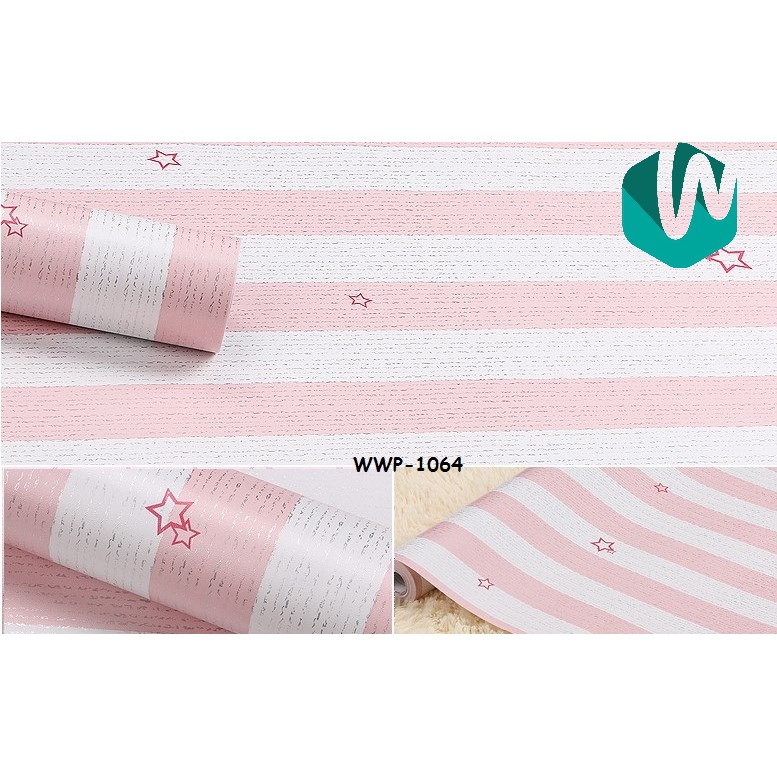 Wallpaper Sticker WWP-1064 Uk:45 cm x 9 meter / Walpaper Garis STAR LINE PINK