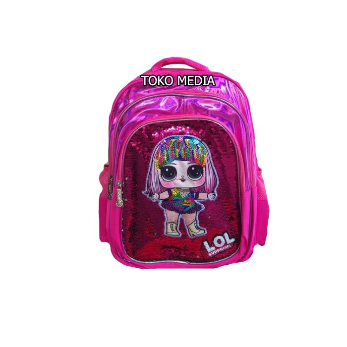 Ds20V24V2 Tas Ransel Sekolah Anak Perempuan Uk. Sd Hologram Sequin Usap + Lampu - Lol Pink R250R21T2
