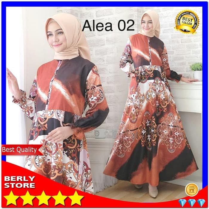 Jubah Muslimah Baju Gamis Wanita Motif Bunga Tangan Karet Bahan Katun