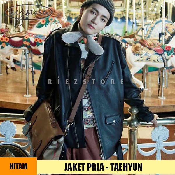 RZS x TRACE - Jaket Semi Kulit Sintetis Pria Wanita Oversize Taehyung V BTS Bangtan Army Model Ramon