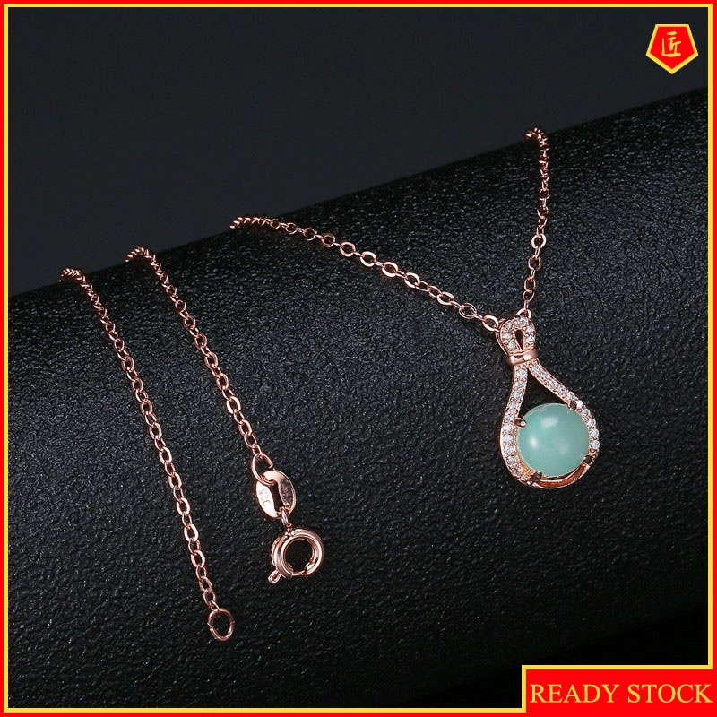 [Ready Stock]Fashion Rose Gold Plated Emerald Pendant Necklace