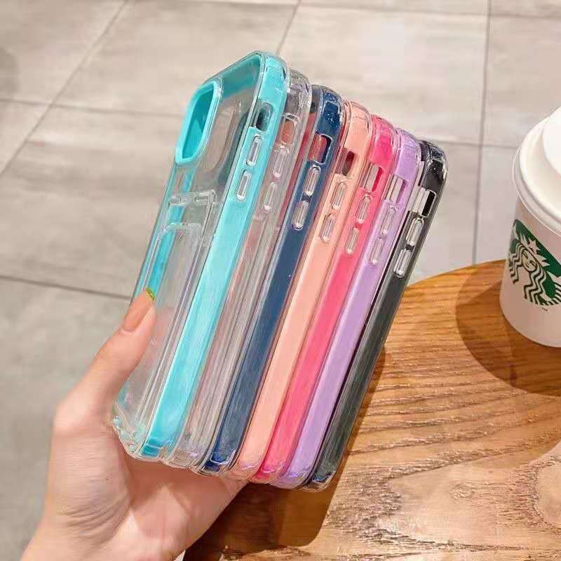 3 In 1 Soft Case Tpu Transparan Slim Fit Bumper Karet Shockproof Holder Kartu Untuk compatible for Iphone 13 Pro Max 12 11 Pro Max X Xs Max Xr 8 7Plus