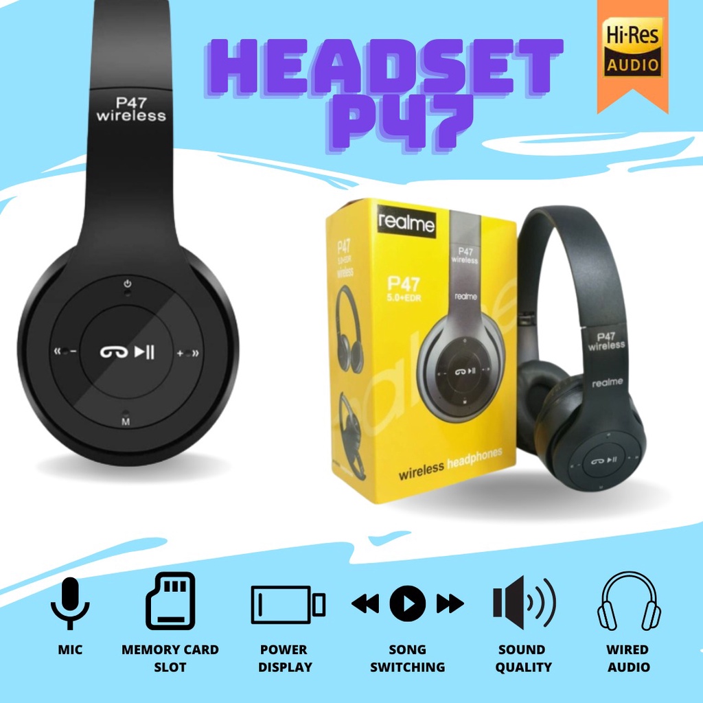 HEADSET / HANDSFREE REALME P47  WIRELESS BLUETOOTH PORTABLE SUPER BASS