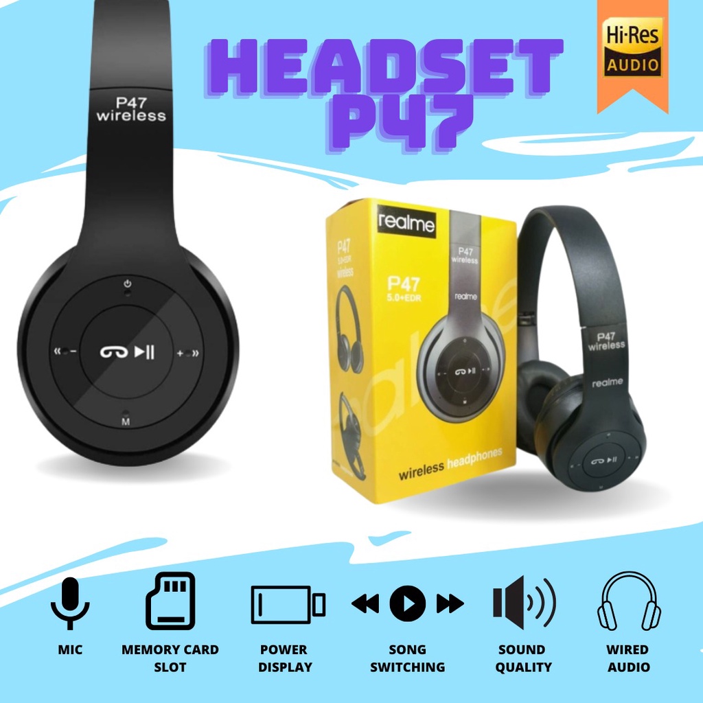 HEADSET / HANDSFREE REALME P47  WIRELESS BLUETOOTH PORTABLE SUPER BASS