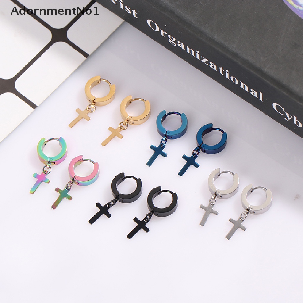 (AdornmentNo1) 1 Pasang Anting Tusuk Gantung Bahan titanium steel Desain Salib Untuk Wanita