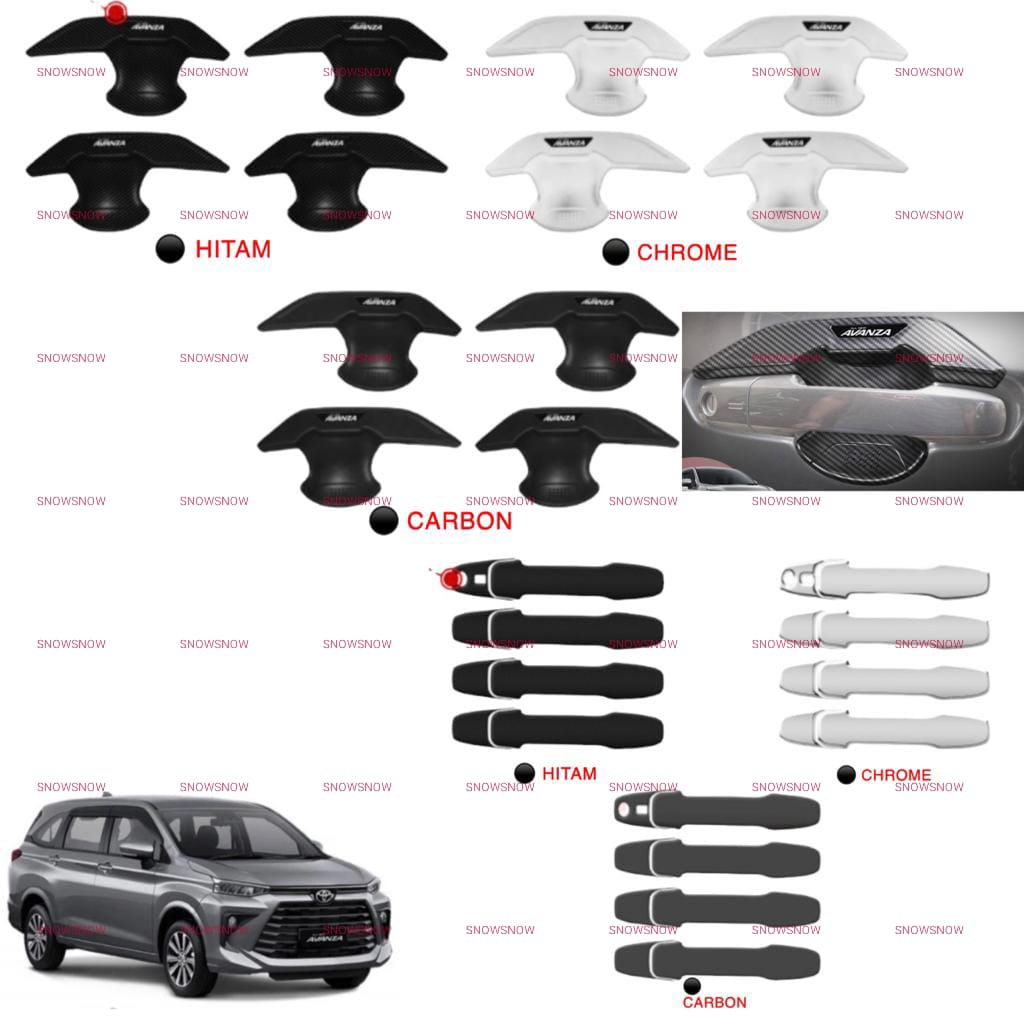 Paket Outer Handle Cover Avanza Xenia Veloz 2021 2022 UP Hitam Chrome Carbon